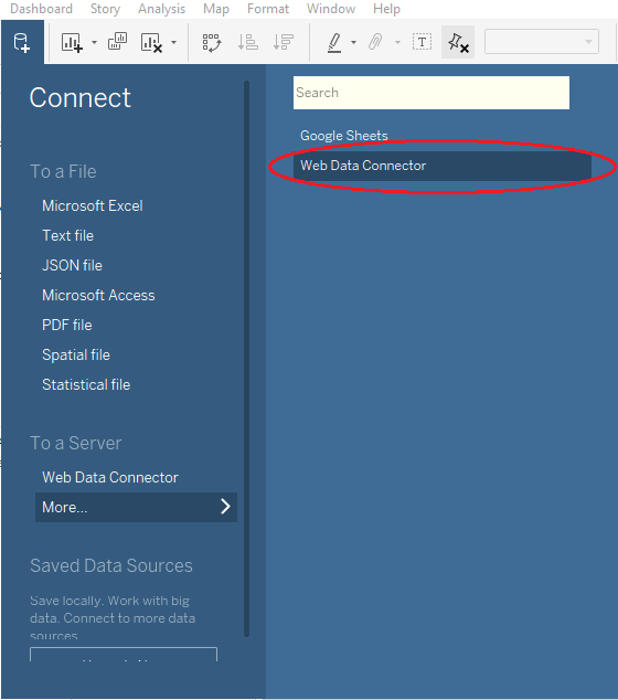 Web Data Connector Screen 1