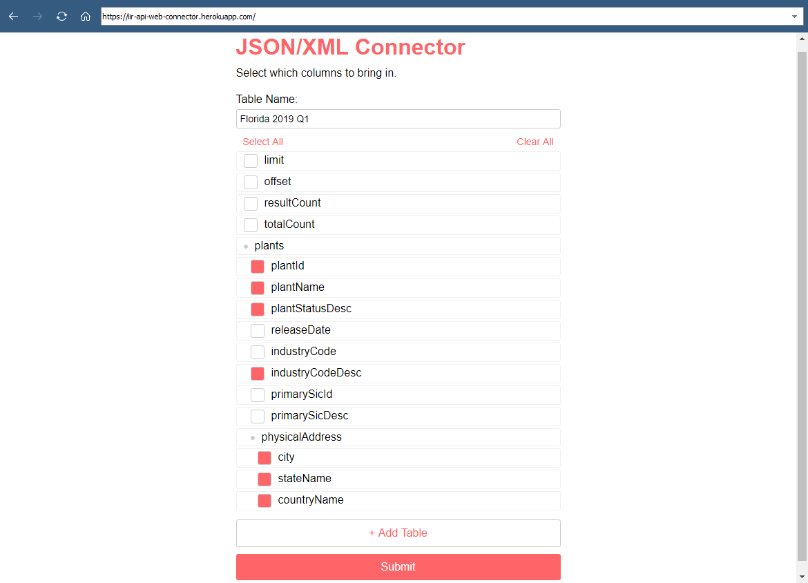 Web Data Connector Screen 4